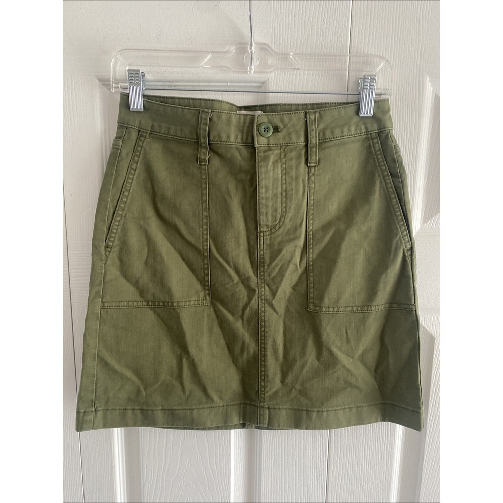 J.Crew Re-Imagined Utility Mini‎ Skirt Womens Size 0 Green Cargo Chino Cotton